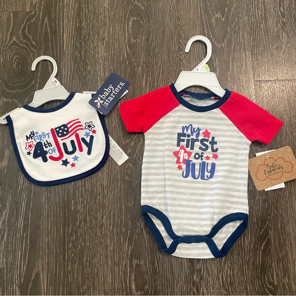New! My First 4th of July Baby Boys Onesie & Bib Set